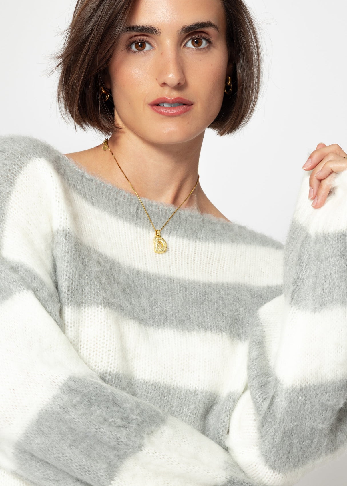 Striped sweater - gray -off-white
