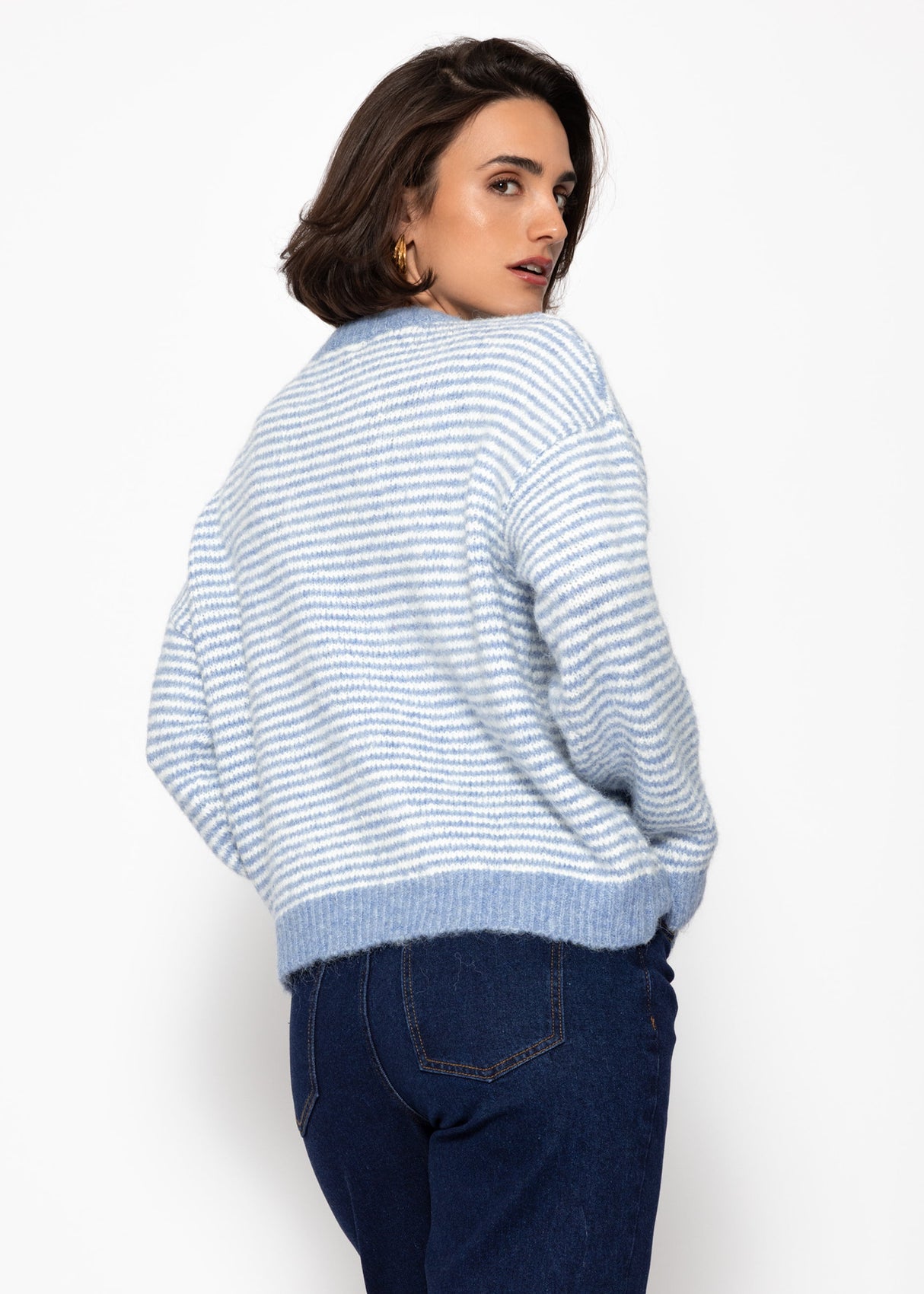 Gestreifter Pullover - hellblau
