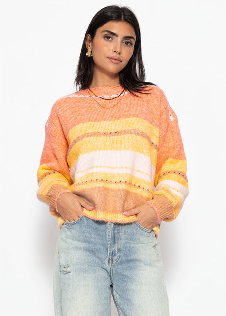Gestreifter Pullover mit Loch-Strickmuster - gelb von SASSYCLASSY