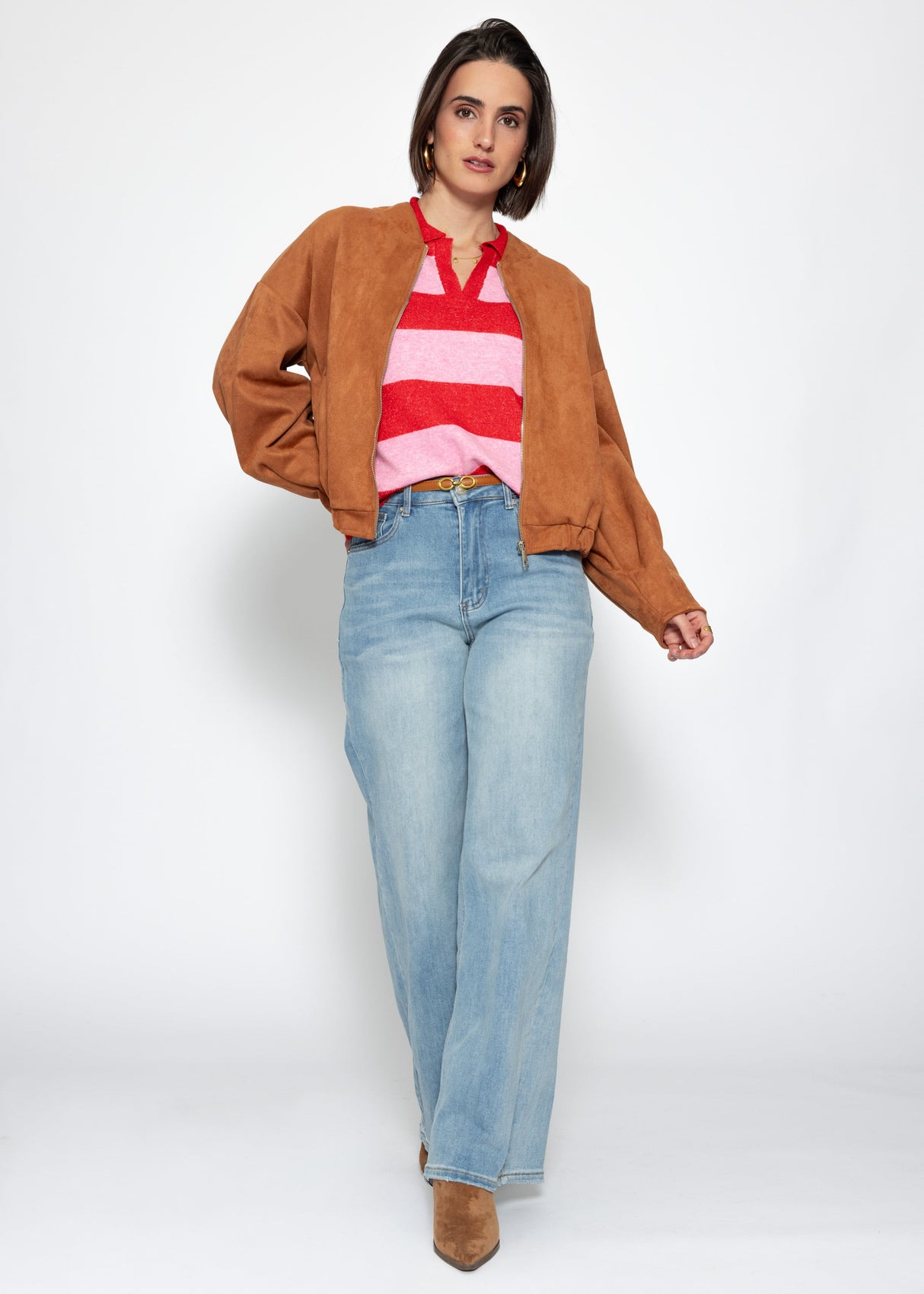 Striped polo-collar sweater - pink-red
