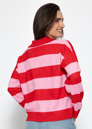 Striped polo-collar sweater - pink-red