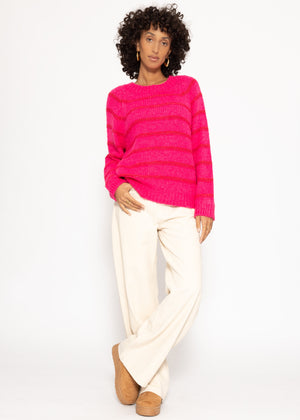Striped round-neck sweater - pink