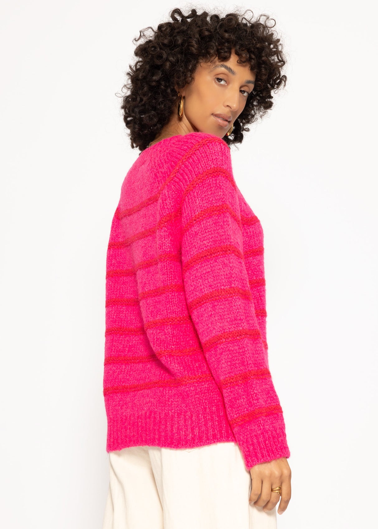 Striped round-neck sweater - pink