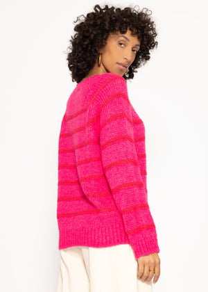 Striped round-neck sweater - pink