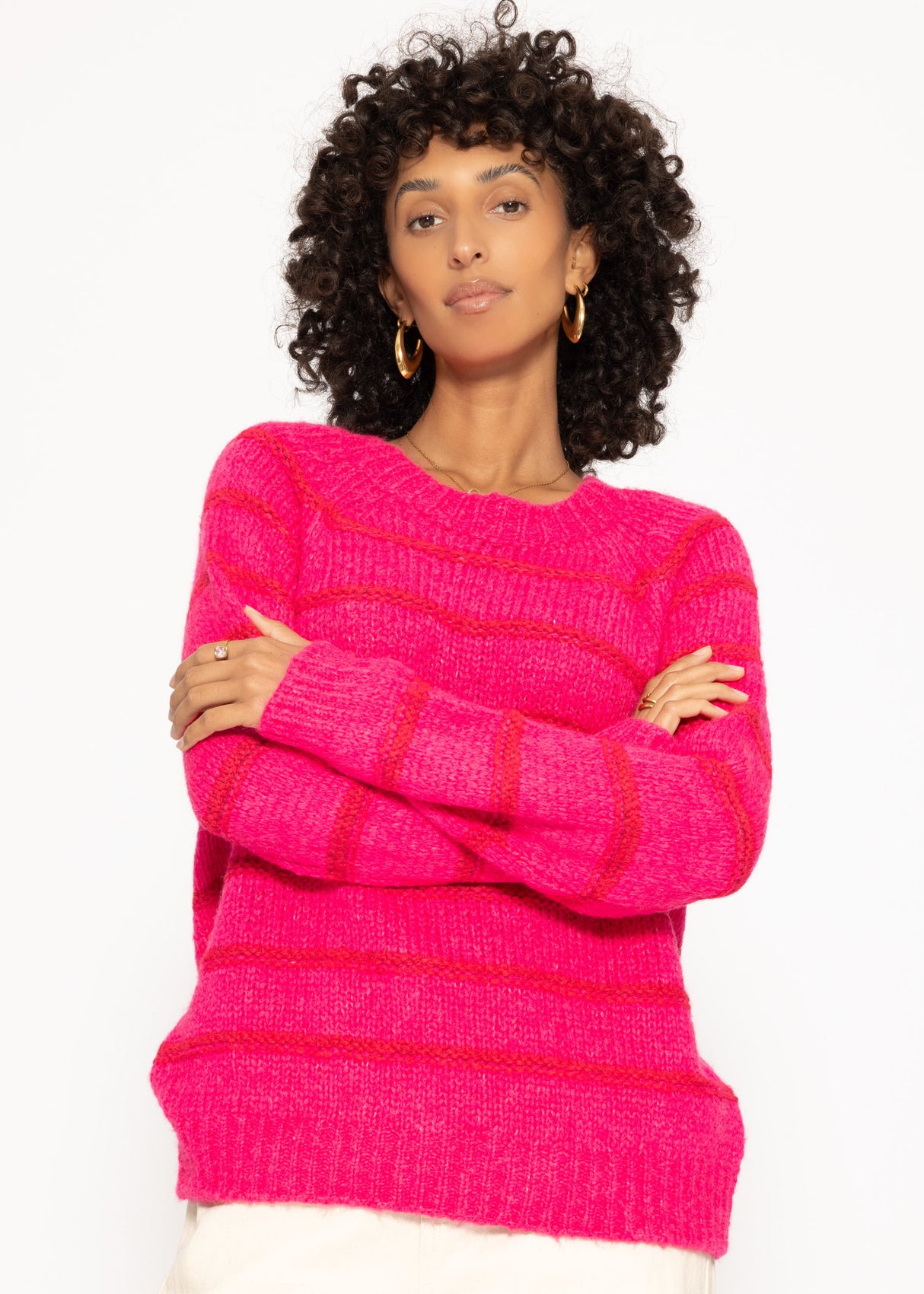 Striped round-neck sweater - pink
