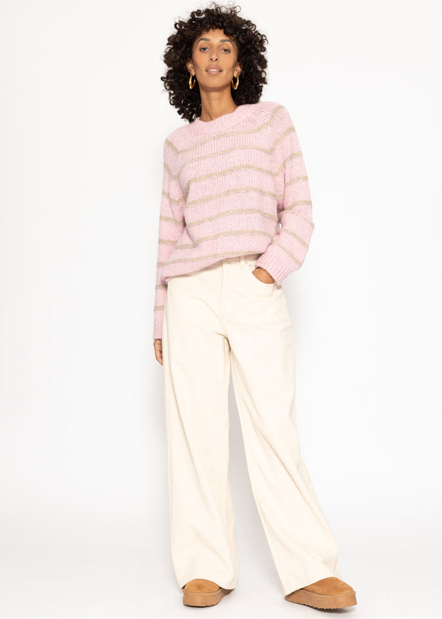 Gestreifter Pullover mit Rundhalsausschnitt - rosa