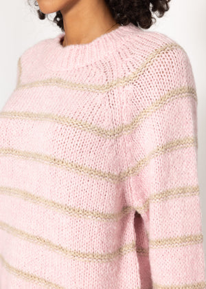 Striped round-neck sweater - pink