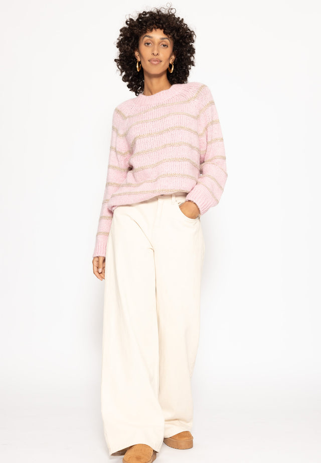 Gestreifter Pullover mit Rundhalsausschnitt - rosa