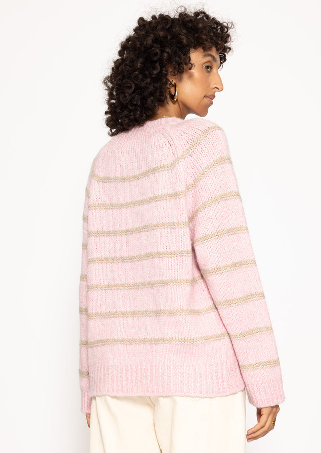 Gestreifter Pullover mit Rundhalsausschnitt - rosa
