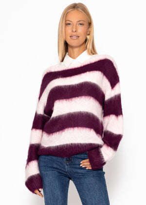 Striped sweater - plum -rosa