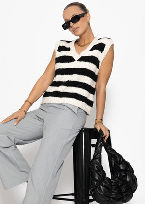 Striped V-neck sweater - black