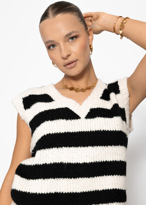 Striped V-neck sweater - black
