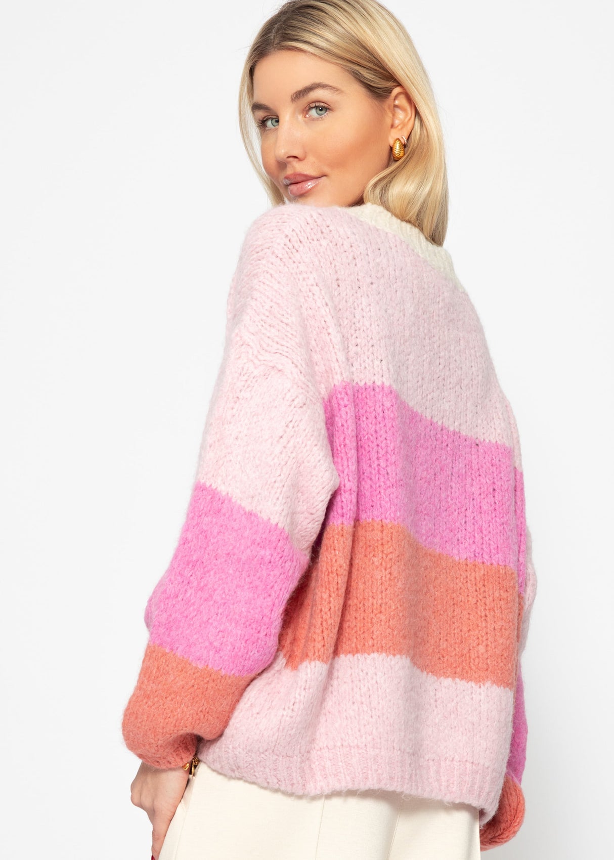 Striped knitted sweater - pink-peach