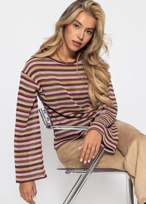 Gestreiftes Langarm Strick Shirt - braun