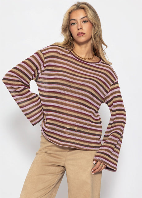 Gestreiftes Langarm Strick Shirt - braun von SASSYCLASSY