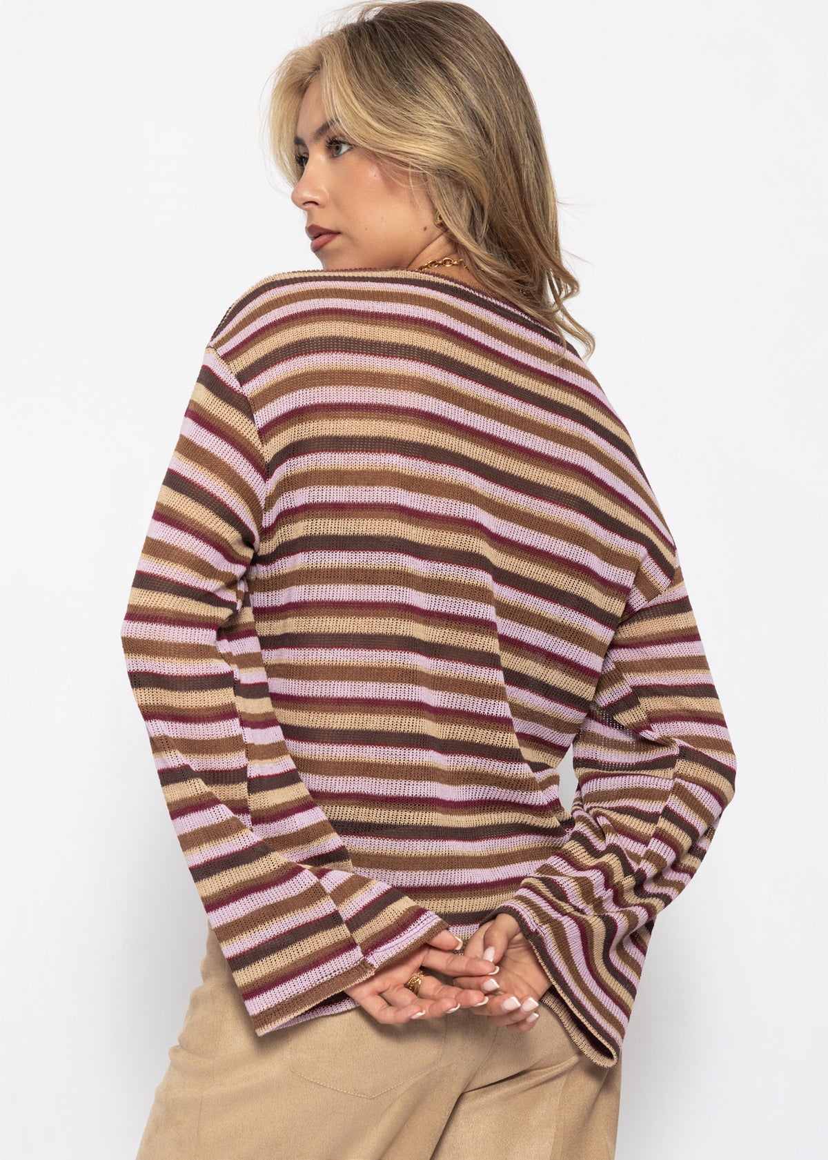Gestreiftes Langarm Strick Shirt - braun