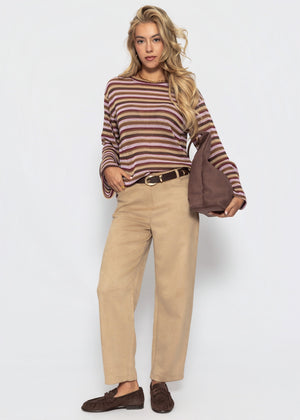 Gestreiftes Langarm Strick Shirt - braun
