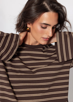 Gestreiftes Langarmshirt mit weiten Ärmeln - braun