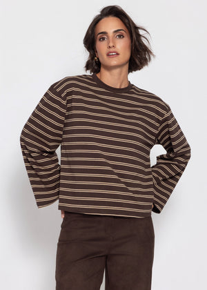 Gestreiftes Langarmshirt mit weiten Ärmeln - braun