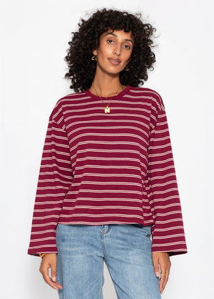 Gestreiftes Langarmshirt mit weiten Ärmeln - burgundy