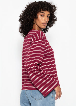 Gestreiftes Langarmshirt mit weiten Ärmeln - burgundy