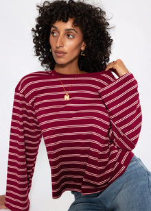 Gestreiftes Langarmshirt mit weiten Ärmeln - burgundy