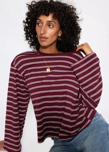 Gestreiftes Langarmshirt mit weiten Ärmeln - burgundy