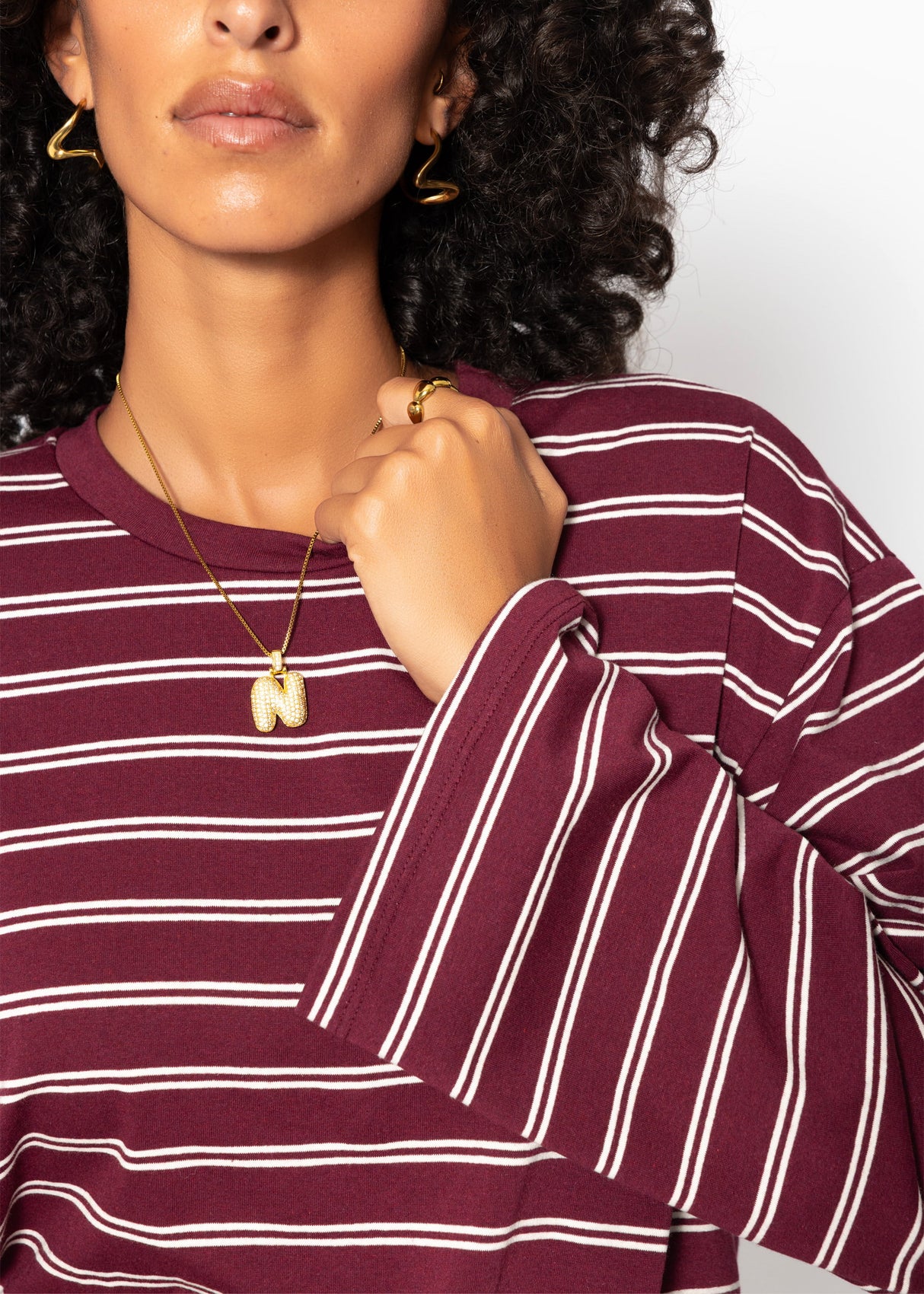 Gestreiftes Langarmshirt mit weiten Ärmeln - burgundy