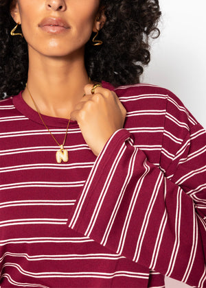 Gestreiftes Langarmshirt mit weiten Ärmeln - burgundy
