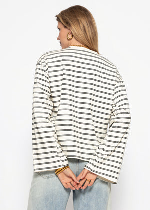 Gestreiftes Langarmshirt mit weiten Ärmeln - offwhite