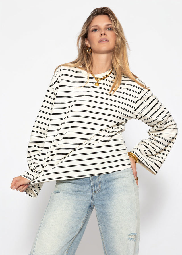 Gestreiftes Langarmshirt mit weiten Ärmeln - offwhite - SASSYCLASSY