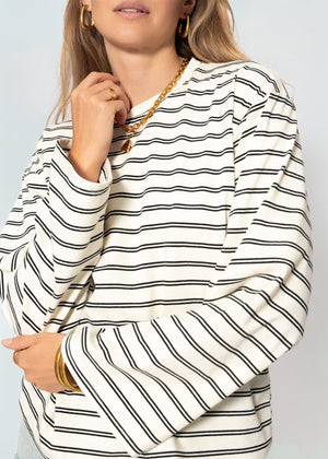 Gestreiftes Langarmshirt mit weiten Ärmeln - offwhite