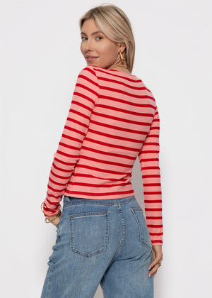 Gestreiftes Langarmshirt - rosa-rot