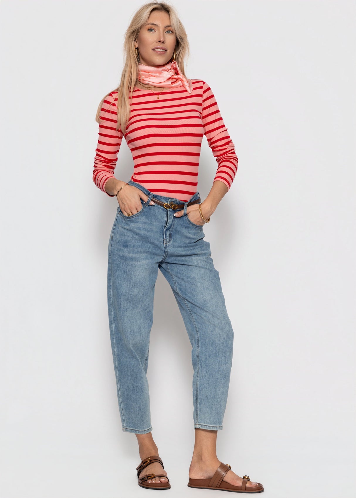 Gestreiftes Langarmshirt - rosa-rot