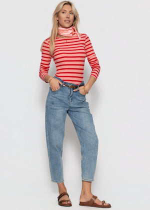 Gestreiftes Langarmshirt - rosa-rot
