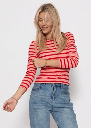 Gestreiftes Langarmshirt - rosa-rot