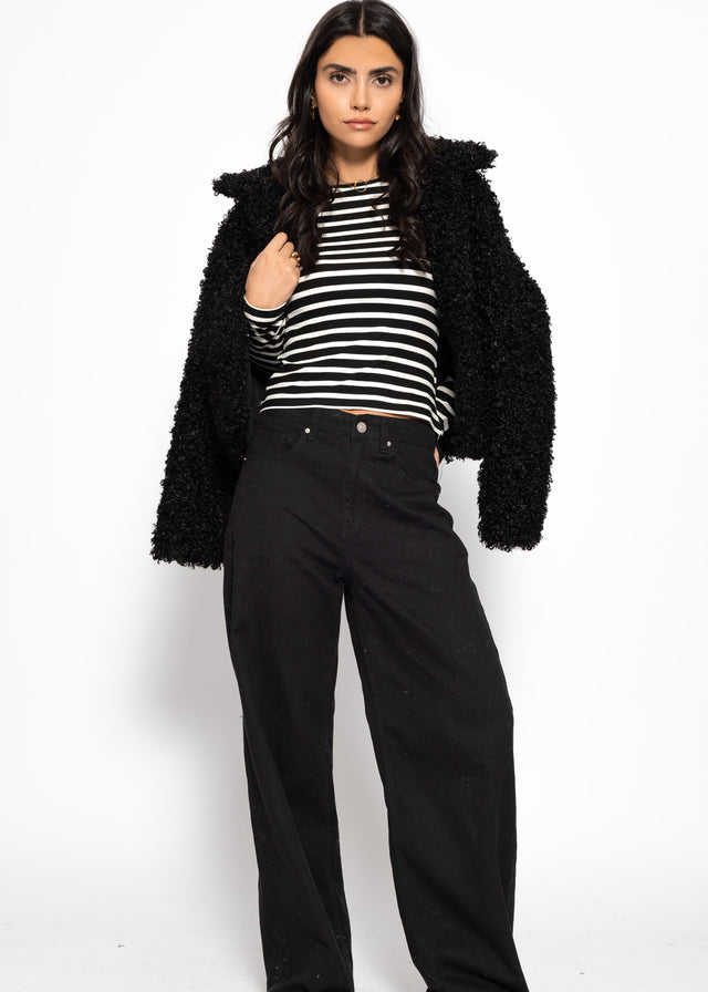 Striped long-sleeved top - black