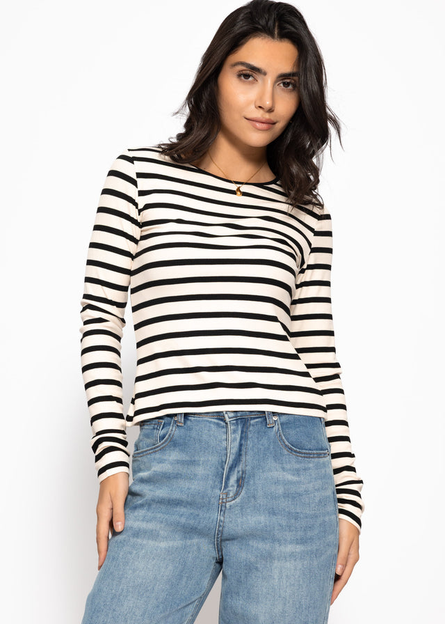 Striped long-sleeved top - white