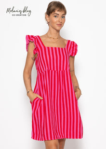 Striped Musselinkleid - Pink