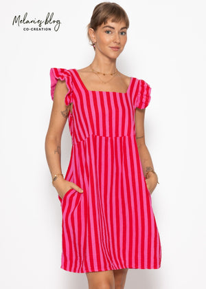Striped Musselinkleid - Pink