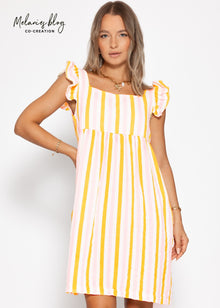 Striped Musselinkleid - pink yellow