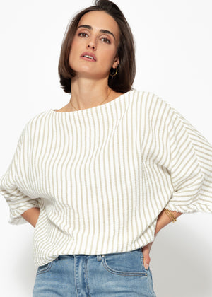 Striped oversize muslin shirt - beige