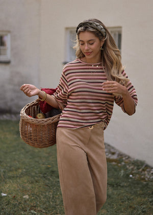 Gestreiftes Oversize Strick Shirt - rosa
