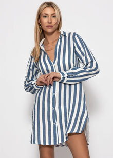 Gestreiftes Strandkleid - jeansblau-offwhite