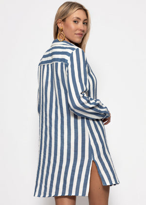 Gestreiftes Strandkleid - jeansblau-offwhite