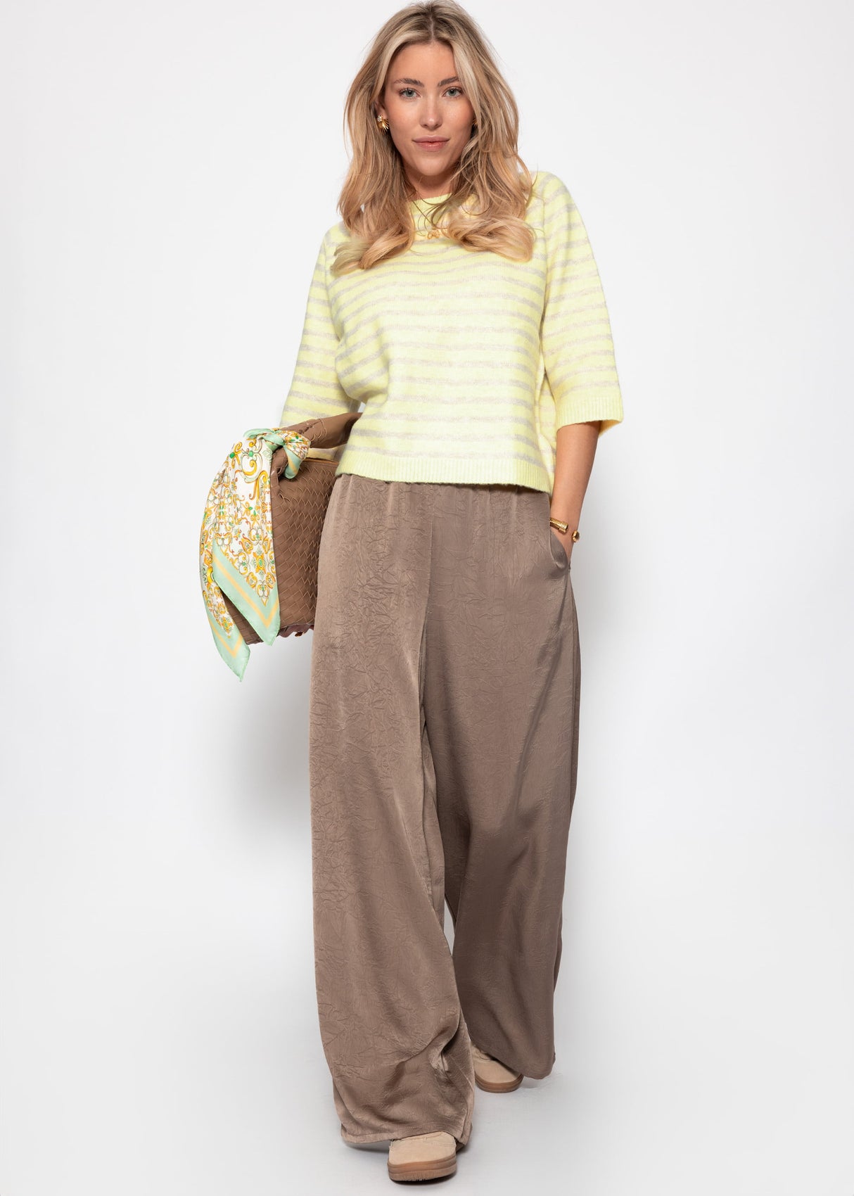 Gestreiftes Strickoberteil - gelb-taupe