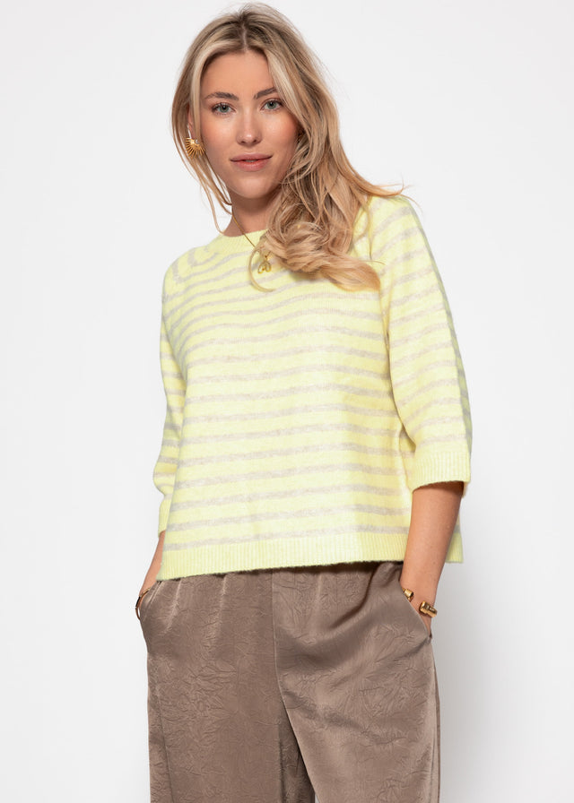 Striped knit top - yellow-taupe