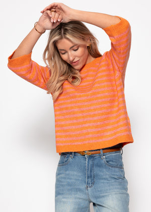 Gestreiftes Strickoberteil - orange-pink