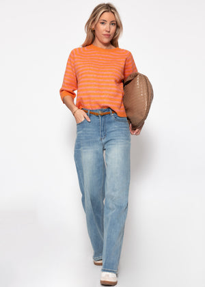 Gestreiftes Strickoberteil - orange-pink