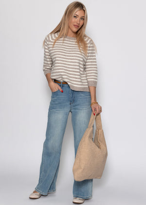 Gestreiftes Strickoberteil - taupe-offwhite